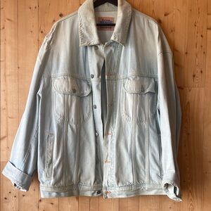 Acne men’s Light Wash distressed Denim Jacket in Pale Blue